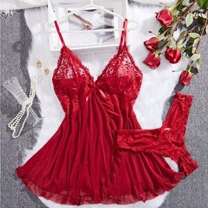 Women’s 2pcs Set: Plus Size Wireless Bra And Briefs babydoll Lingerie Red 14 XL